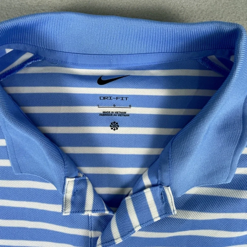 Nike Polo Shirt Mens Large Blue Striped Dri-FIT Short Sleeve Golf Athletic